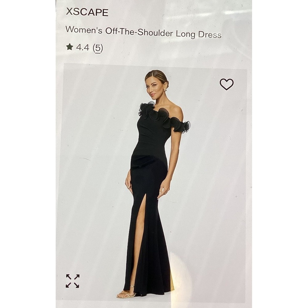 Xscape Womens Long Off-The-Shoulder Scuba Crepe Ruffle Formal Gown 12 Black NWT!